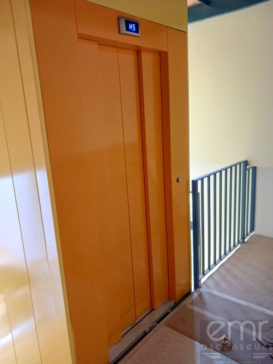 Ascenseur électrique avec portes palières de couleur différentes à chaque étage