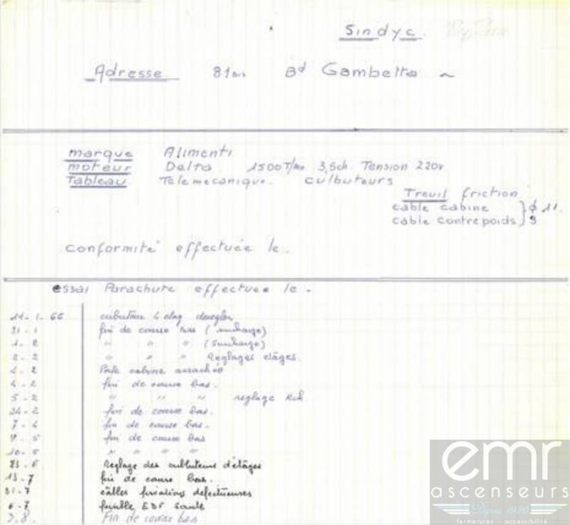 Le Fondateur d'EMR M;Raymond Le Dain tenait à jour les interventions sur les ascenseurs il y a 70 ans !