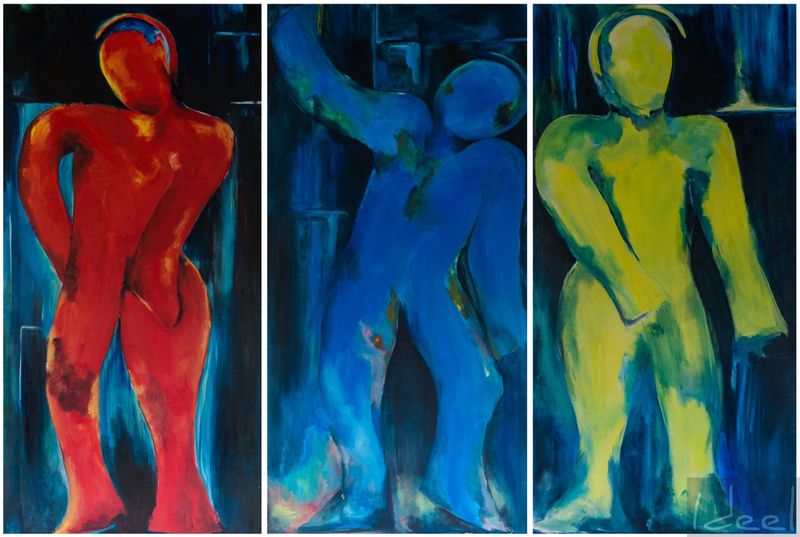 Tableau : les trois bonhommes : le rêve, la danse, l’imaginaire envoûtent l'œil du spectateur 